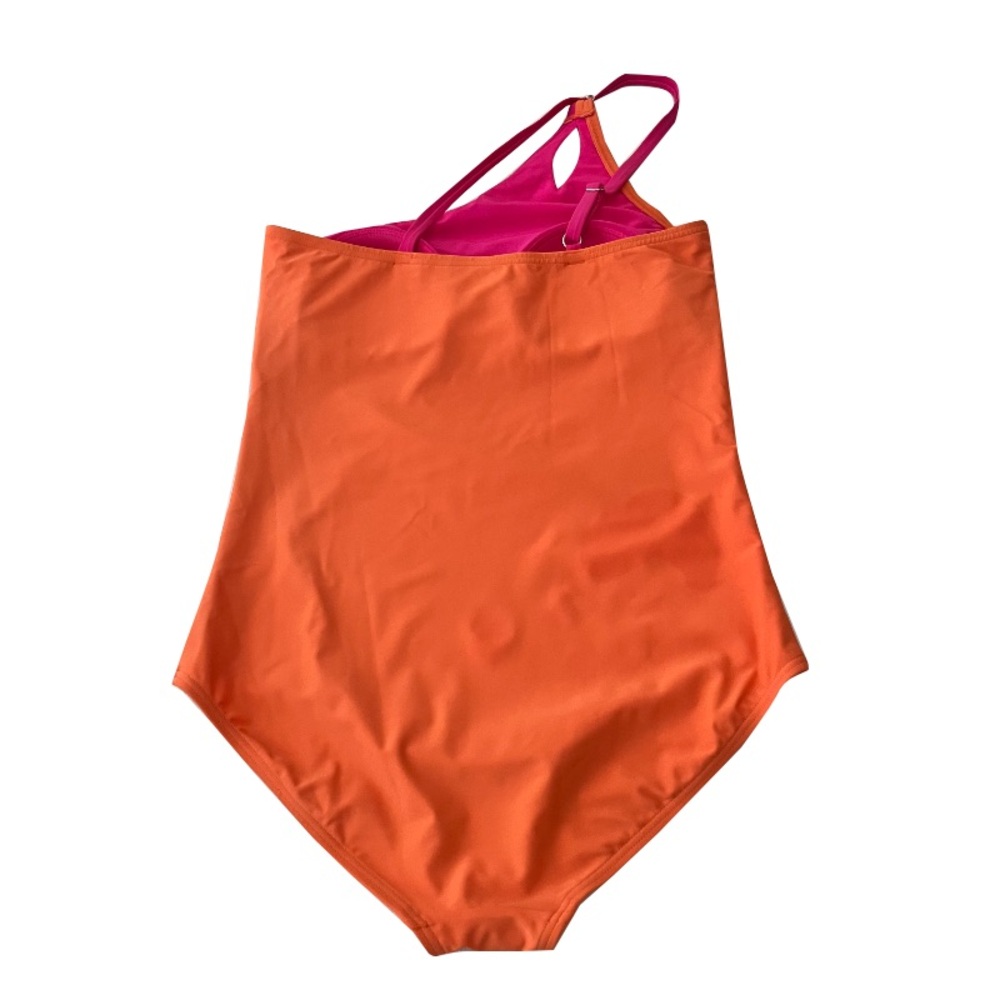 Lands End Orange & Magenta Pink One Shoulder Swimsuit - Picture 4 of 7